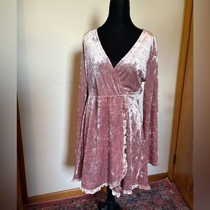 Crushed Pink Velvet Wrap Dress